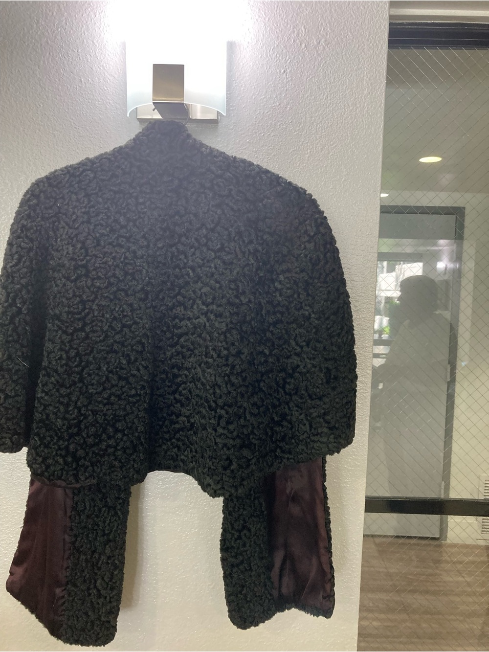 Black Curly Faux Shearling Cropped Jacket